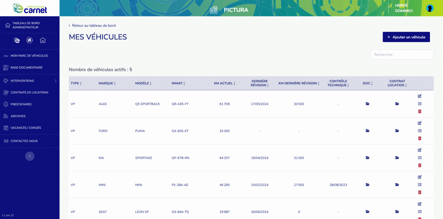 Vehicules Dashboard Ecarnet 2025 v2